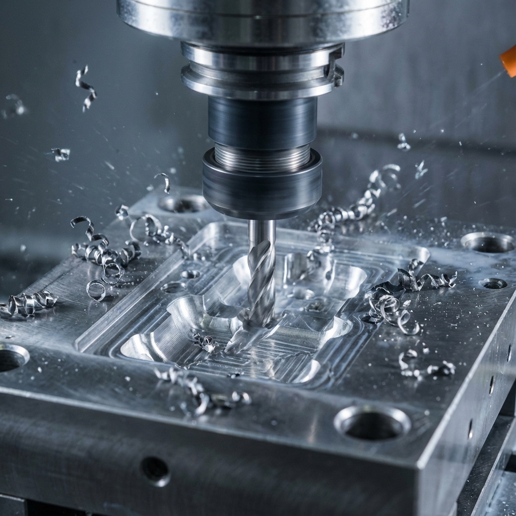 Metal kalıp üzerinde çalışan CNC işleme ucu
